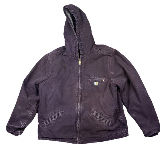 Carhartt Womens Sherpa Lined Jacket XXL Purple Sandstone Canvas Workwear Logo - Picture 1 of 16